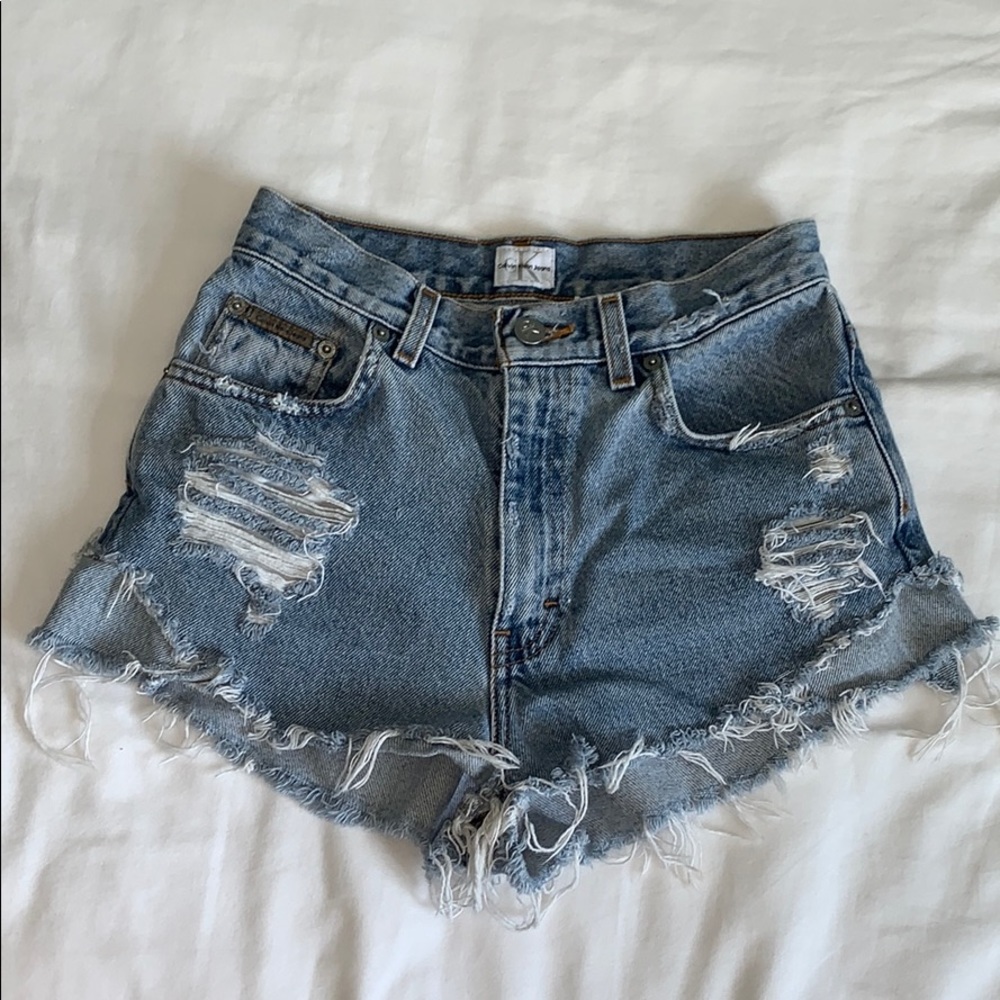 Calvin klein distressed jean shorts